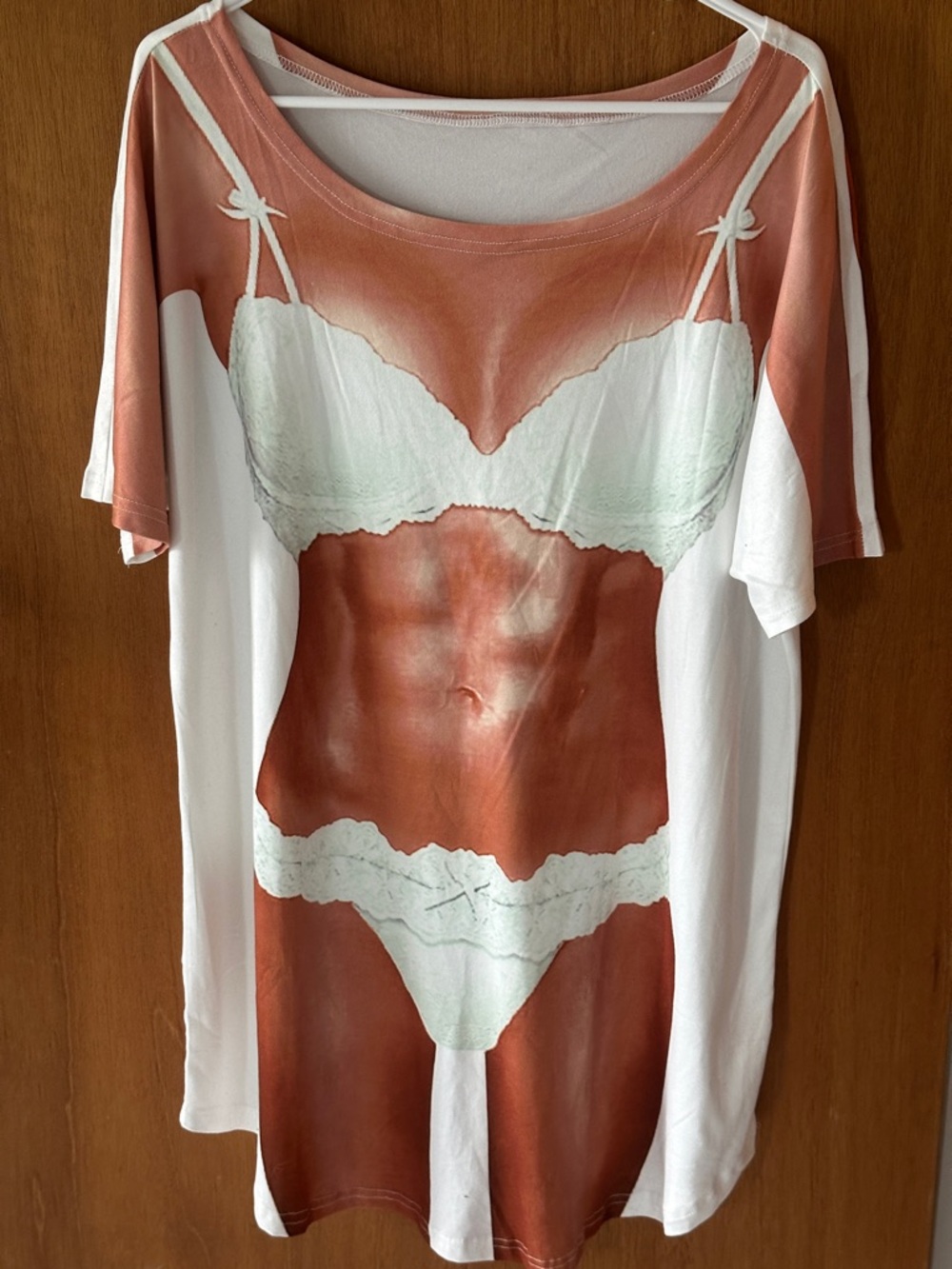 Women’s Novelty Lingerie Print Sleep Tee - White and Rose